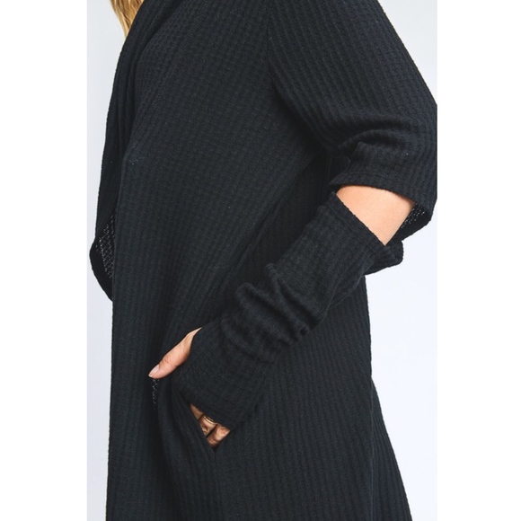 JULIE Open Elbow Cardigan - BLACK - Picture 3 of 3